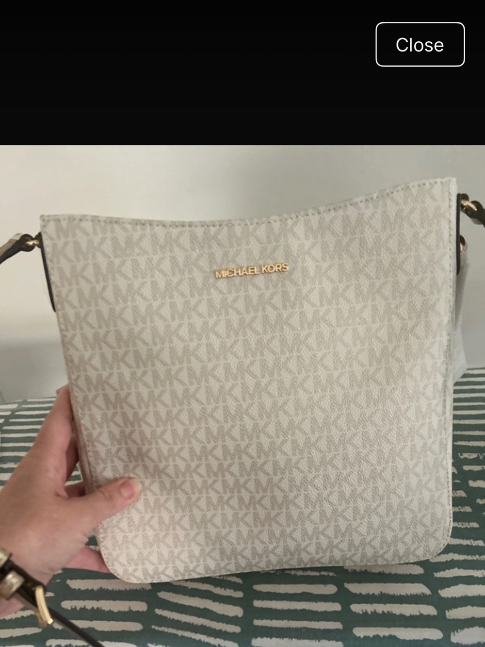 Michael Kors Beige Signature MK Crossbody with Gold Logo